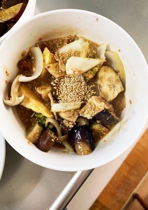 根菜茄子簡単梅ポン酢炒味温野菜サラダ-レシピのメイン写真