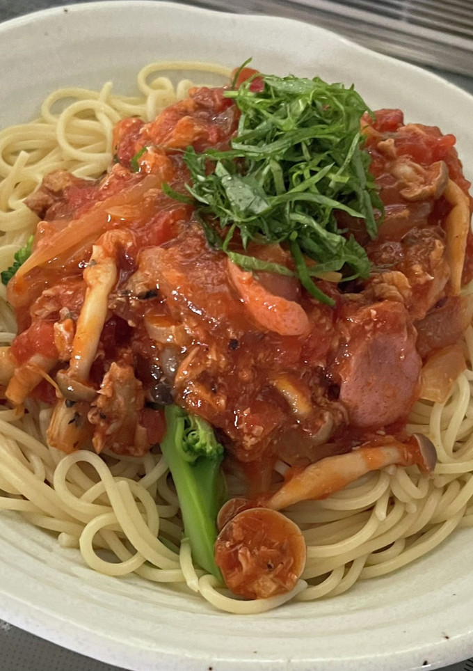 簡単✨サバ缶ときのこのトマトソースパスタ-レシピのメイン写真