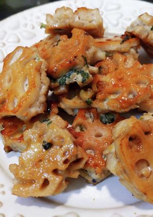 鶏挽き肉のしゃきしゃき蓮根の挟み焼き☆-レシピのメイン写真