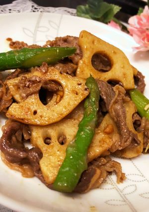 簡単！レンコン・牛肉の麺つゆカレー炒め-レシピのメイン写真