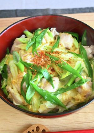 市販の鍋スープで九条ねぎの塩親子丼-レシピのメイン写真