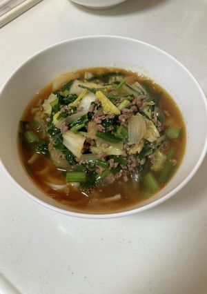 ひき肉と白菜のピリ辛うどん-レシピのメイン写真