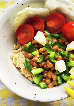 痩せよう！ピーマントマト納豆オートミール-レシピのメイン写真