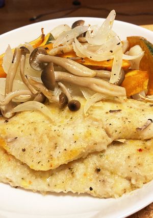 白身魚ムニエルと野菜をビストロでグリル-レシピのメイン写真