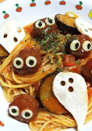 かわいいおばけのハロウィンスパゲッティ-レシピのメイン写真
