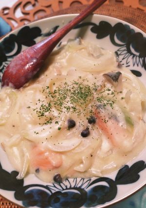 ホカホカ鮭とキノコの豆乳シチュー-レシピのメイン写真