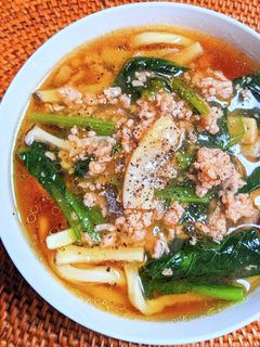 小松菜と豚ひき肉のあんかけうどん-レシピのメイン写真