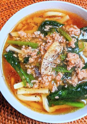 小松菜と豚ひき肉のあんかけうどん-レシピのメイン写真
