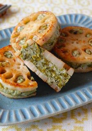 鶏高菜のれんこん挟み焼き-レシピのメイン写真