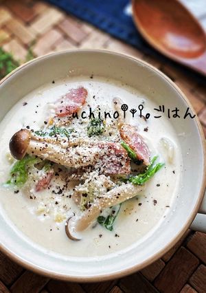 豆乳で作る♪♪カルボナーラ風スープ-レシピのメイン写真