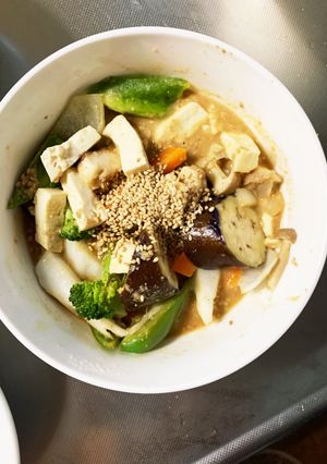 レンジ肉無豆腐きな粉ごま味噌炒味野菜炒め-レシピのメイン写真