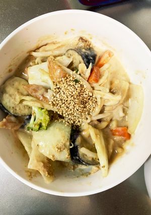 レンジ肉無チクワきな粉梅ソース味野菜炒め-レシピのメイン写真