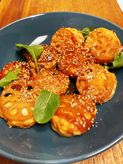 鶏つみれのれんこん挟み☆甘辛ダレ♪-レシピのメイン写真