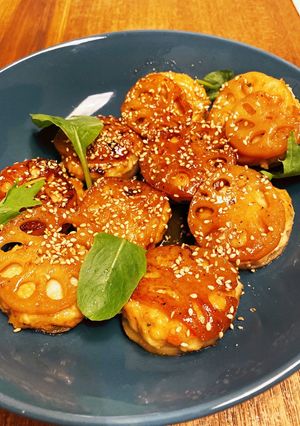 鶏つみれのれんこん挟み☆甘辛ダレ♪-レシピのメイン写真