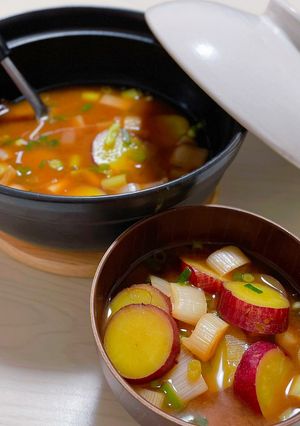 さつまいもとネギのほっこり土鍋味噌汁-レシピのメイン写真