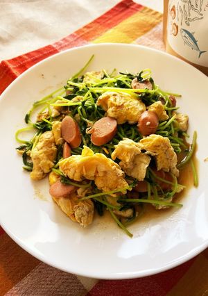 いりこだしでさっと!豆苗と卵の炒め物-レシピのメイン写真
