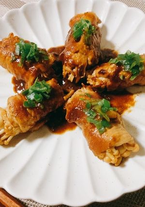 えのきの豚肉巻き、赤味噌ソース-レシピのメイン写真
