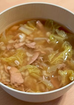 もち麦ご飯で!白菜とツナの和風スープご飯-レシピのメイン写真