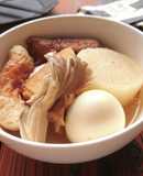 大根、厚揚げ、ごぼう天、舞茸隠し味おでん