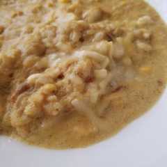 A picture of 鍋に残ったカレーで豆乳リゾット.