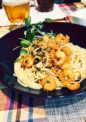 海老とキノコのあまじょっぱ〜いパスタ-レシピのメイン写真