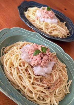 柚子胡椒なめ茸パスタ♡ツナ大根おろしのせ-レシピのメイン写真