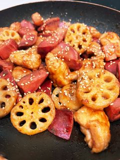 鶏×さつまいも×れんこんの甘酢炒め-レシピのメイン写真
