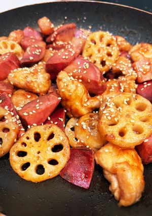 鶏×さつまいも×れんこんの甘酢炒め-レシピのメイン写真