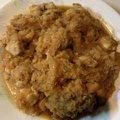 A picture of 茶色いおかず　チキンのリンゴソース.