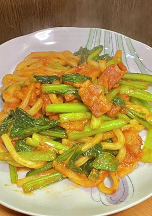 小松菜のうどんイタリアーノ-レシピのメイン写真