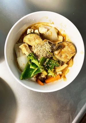 レンジ肉無豆腐ほんのり洋風きな粉野菜炒め-レシピのメイン写真