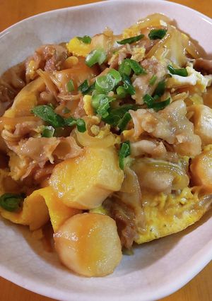 節約&簡単!豚肉と玉ねぎとお麩の卵とじ-レシピのメイン写真