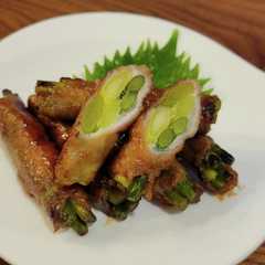 รูปของ にんにくの芽の豚肉巻きソテー