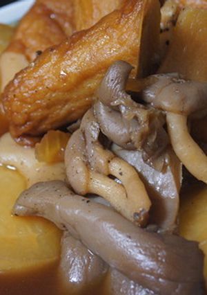 大根、ごぼ天、ひらたけ煮物　茶色いおかず-レシピのメイン写真