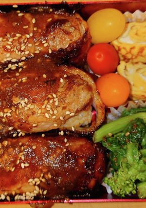 肉巻きおにぎり　菜の花ごま和え　弁当-レシピのメイン写真