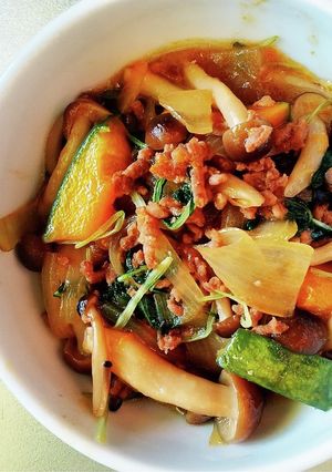 かぼちゃのそぼろ煮あんかけ風-レシピのメイン写真