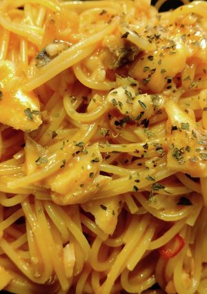 フライパンひとつ♪鱈のピリ辛トマトパスタ-レシピのメイン写真