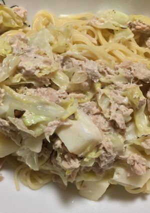 ツナとキャベツの和風クリームスープパスタ-レシピのメイン写真