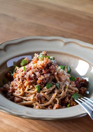 糖質14.7g：大豆麺の根菜ボロネーゼ-レシピのメイン写真