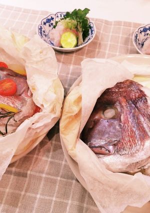 真鯛のアラdeカルトッチョ酒蒸し２品-レシピのメイン写真