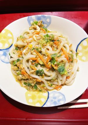 長ネギ＆かき卵人参の焼きうどん-レシピのメイン写真