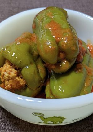 ピーマンの丸ごと肉詰めトマト煮-レシピのメイン写真