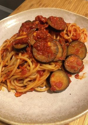 ナスとトマト缶の簡単パスタ-レシピのメイン写真