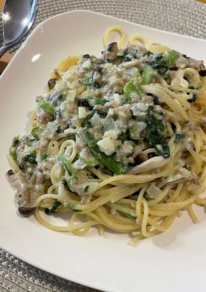 ほうれん草とひき肉のクリームパスタ-レシピのメイン写真