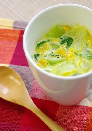ベジ♪レンジでチンゲン菜のコーンスープ-レシピのメイン写真