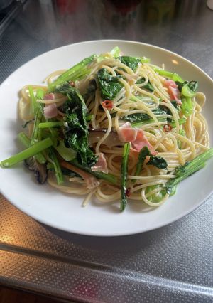 かぶの葉っぱと椎茸のペペロンチーズパスタ-レシピのメイン写真