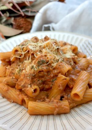 もろみ×トマトクリームパスタ-レシピのメイン写真