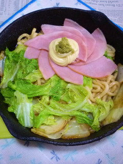 白菜たっぷり焼きうどん+ロースハム-レシピのメイン写真