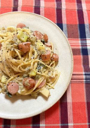 ウインナーと長ネギの豆乳クリームパスタ-レシピのメイン写真