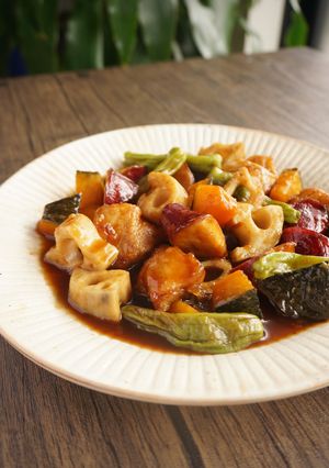 ご飯がすすむ！鶏肉と秋野菜の黒酢あん-レシピのメイン写真